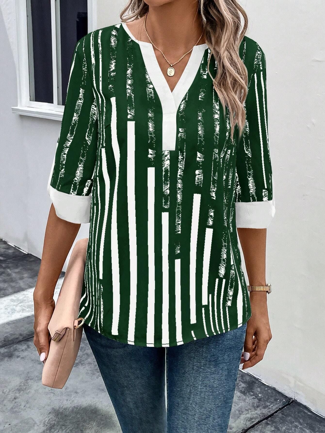 Double Matching Contrast Color Positioning Flower Half-sleeve Shirt Women&