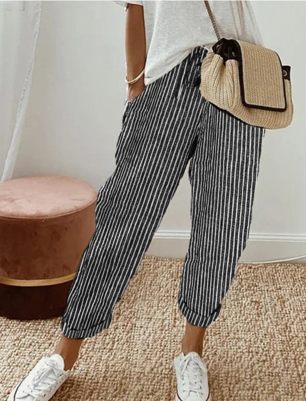 Summer Stripes Casual Pants Loose Elastic Waist Women Limorista