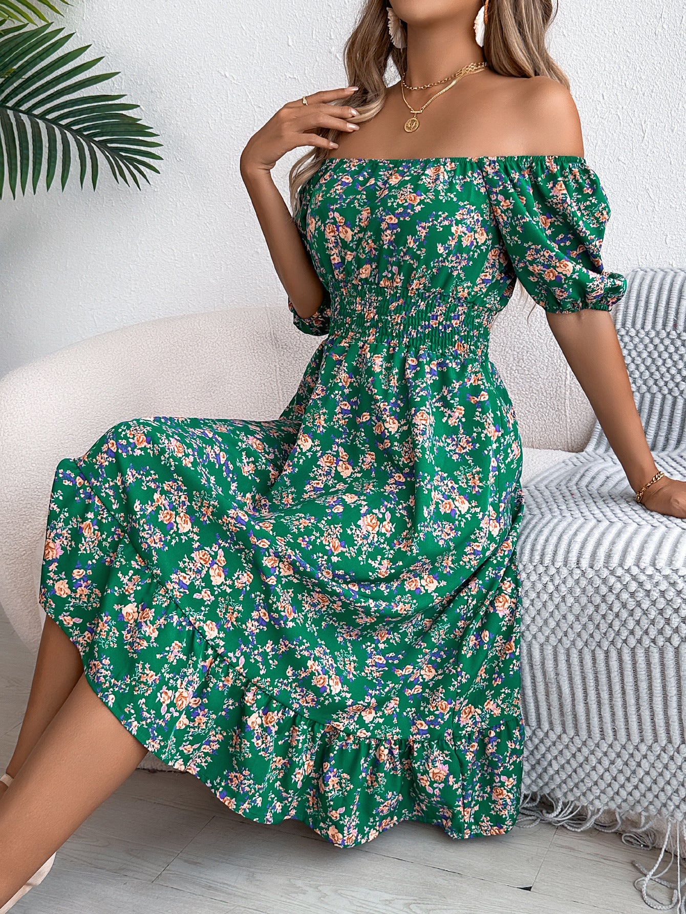 Floral Print Square Collar Dress Summer Fashion Ruffles Dresses Women&