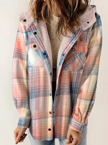 Casual Plaid Hooded Woolen Coat Thickened Fleece-lined Warm Jacket Limorista
