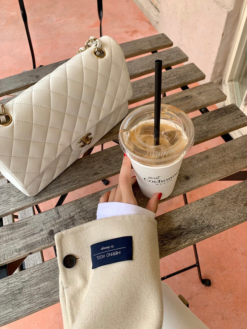 Limorista - French Style Design Flap Pocket Zipper Short Woolen Coat