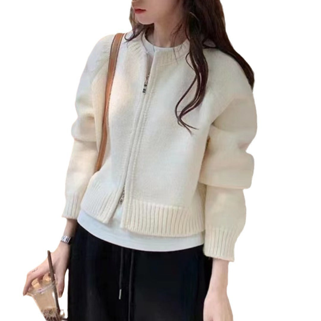 Orange Zipper Sweater Cardigan For Women Limorista