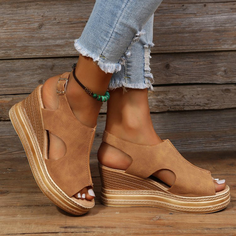 Peep Toe Sandals Women Wedge Heel Platform Buckle Shoes Summer Limorista