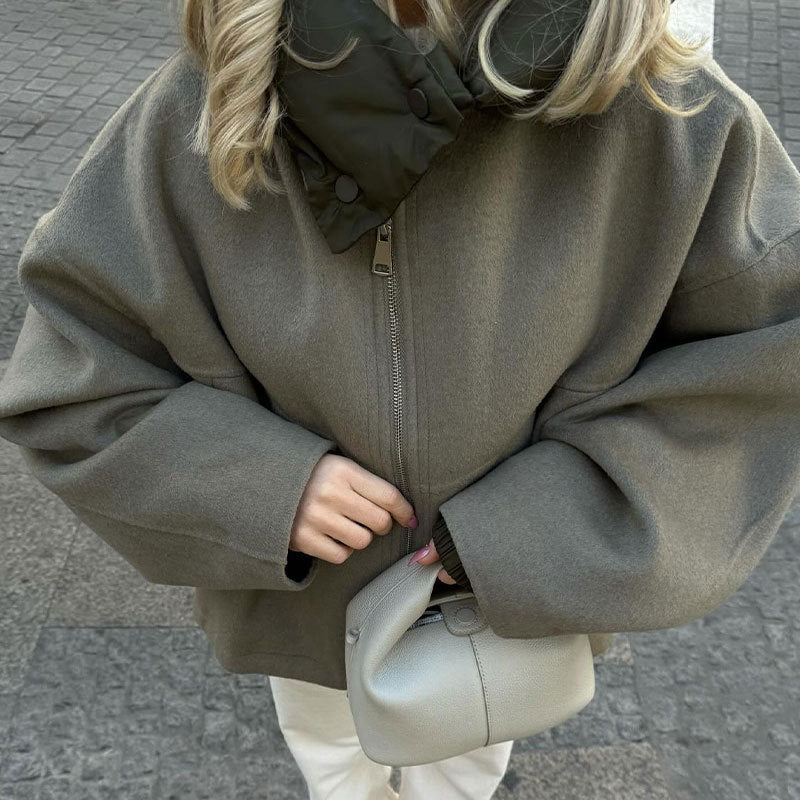 Fashion Detachable Cap Round Neck Double-sided Splicing Coat Limorista
