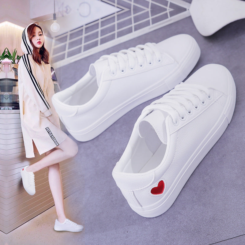 Fashion New Woman PU Leather Shoes Ladies Breathable Cute Heart Flats Casual Shoes White Sneakers Limorista