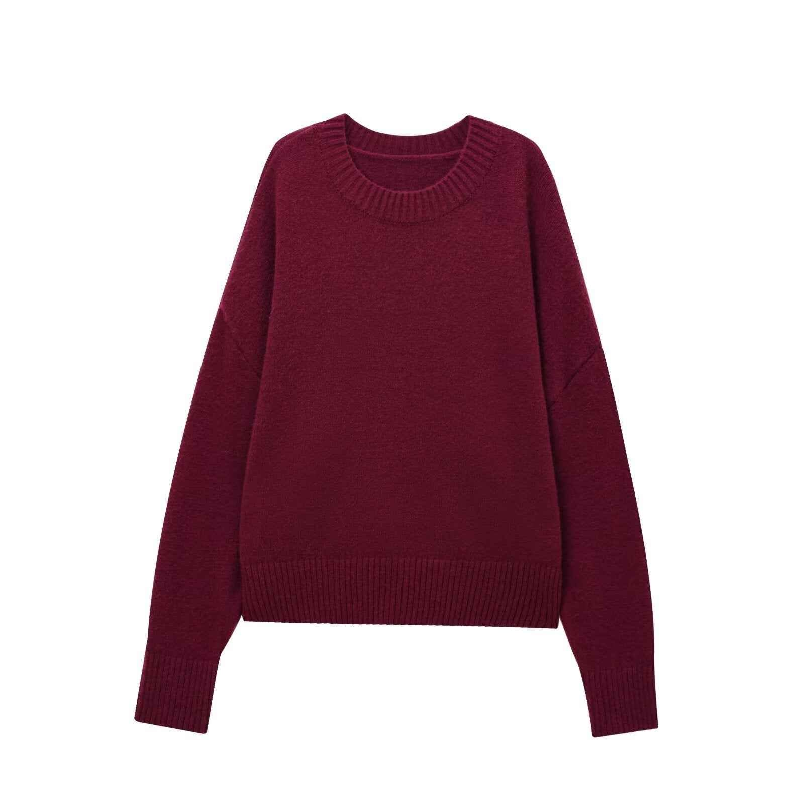 Limorista - Versatile Solid Color Long Sleeve Soft Sweater