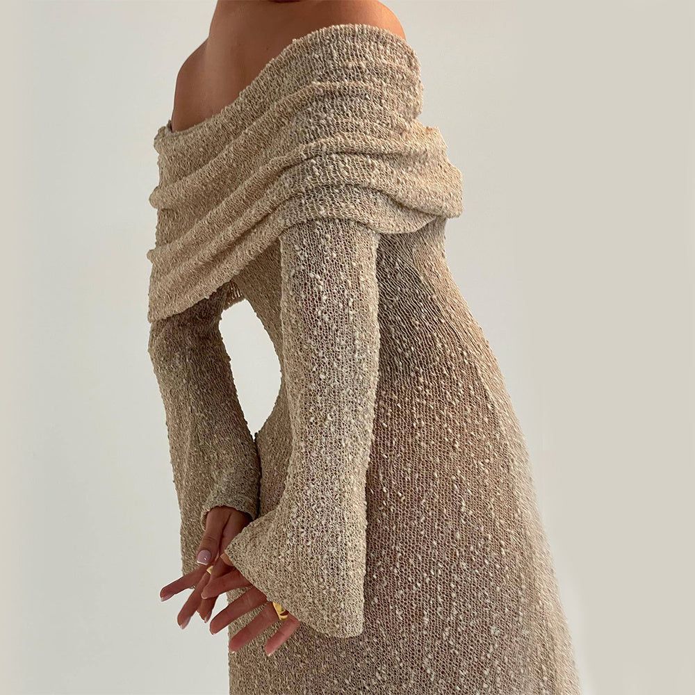 New One-shoulder Knitted Long-sleeved Dress Sexy Beach Holiday Long Dresses Womens Clothing Limorista