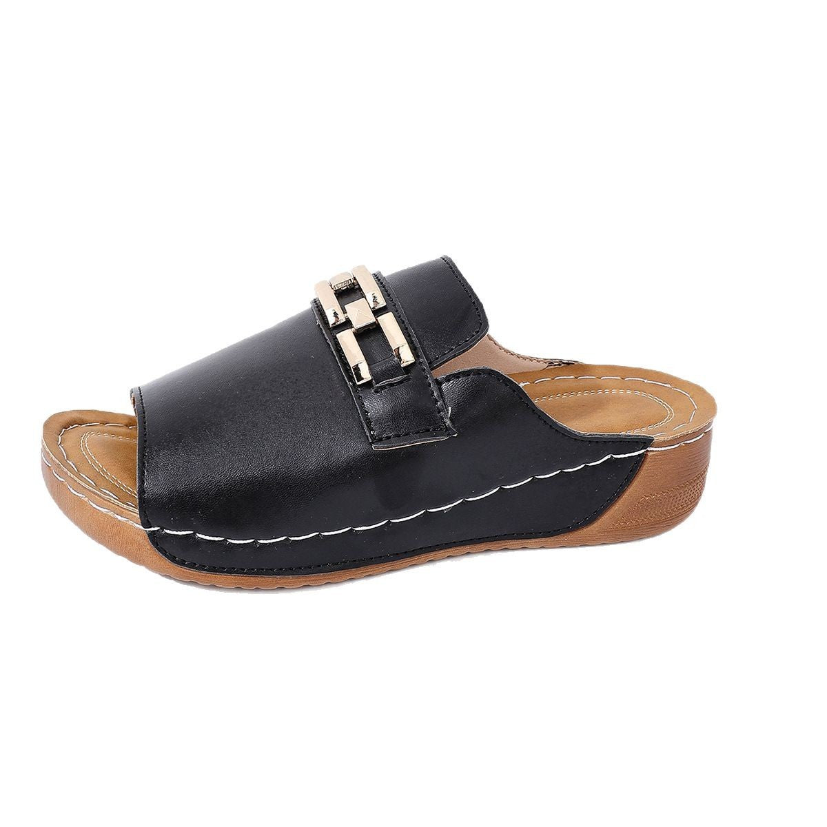Plus Size Peep Toe Slippers With Metal Accessories Limorista
