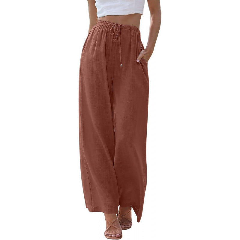 Loose Casual Pocket Drawstring Wide-leg Pants For Women Limorista