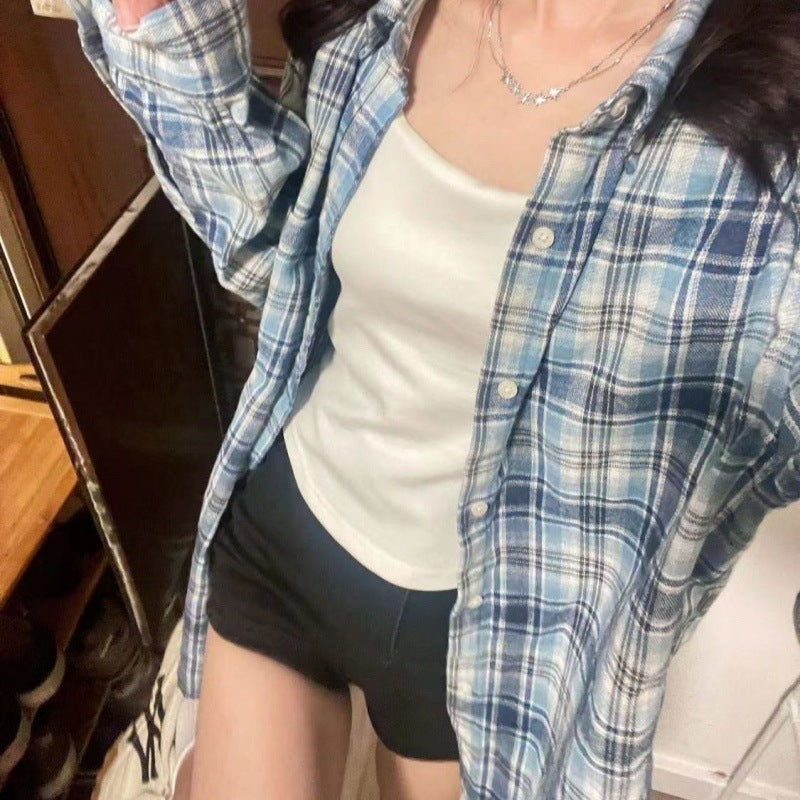 Fashionable Blue Plaid Shirt For Women Limorista