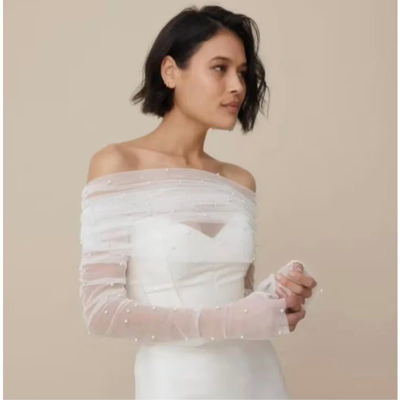 Bridal Wedding Pearl Mesh Thin Cape Limorista