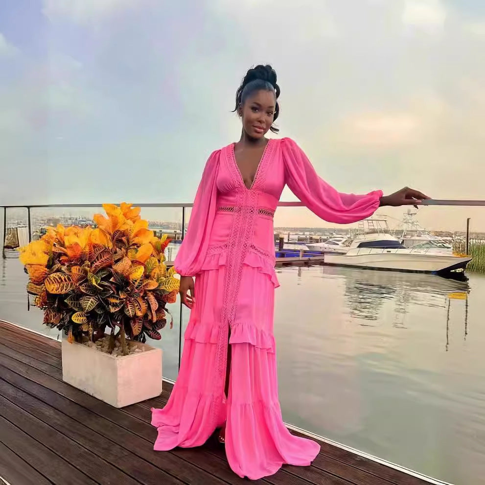 Elegant Stitching Long Sleeve V-neck Dress Limorista