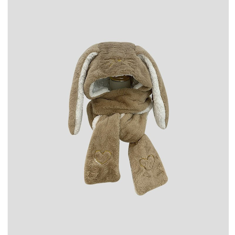 Big Long Rabbit Ears Fleece-lined Warm Hat And Scarf Limorista