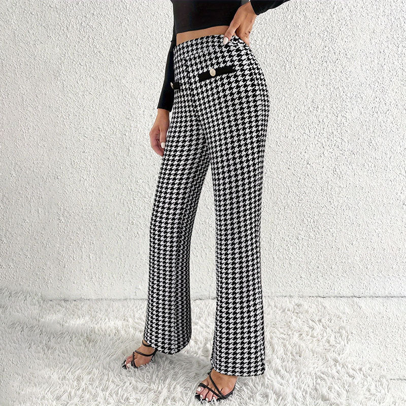 Faux Pocket Fastener Decoration Straight Wide Leg Pants Trousers Limorista