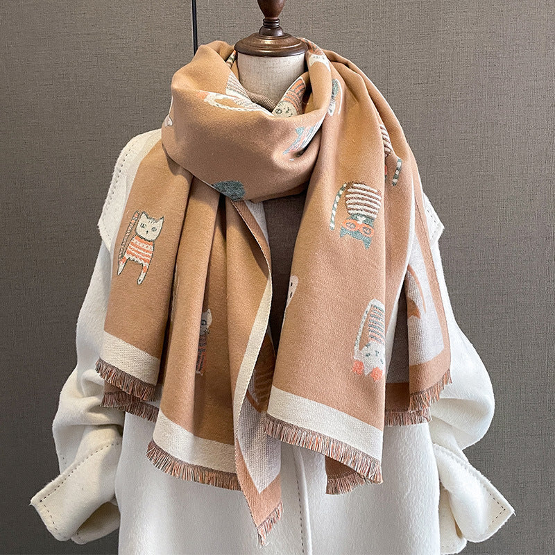 Fashion Artificial Cashmere Scarf Female Winter Korean Style Versatile Student Thickened Scarf Dual-purpose Shawl Outer Match Limorista