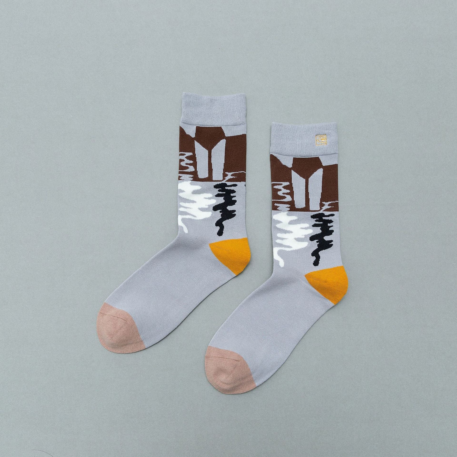 Personality contrast color graffiti character in tube socks Street style fashion cotton socks Limorista
