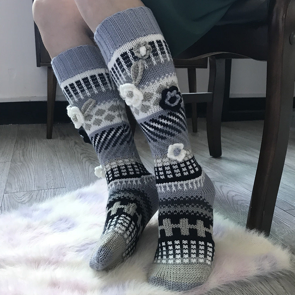 Ins Style Retro Jacquard Long Ladies Hand Crochet Floor Socks Limorista