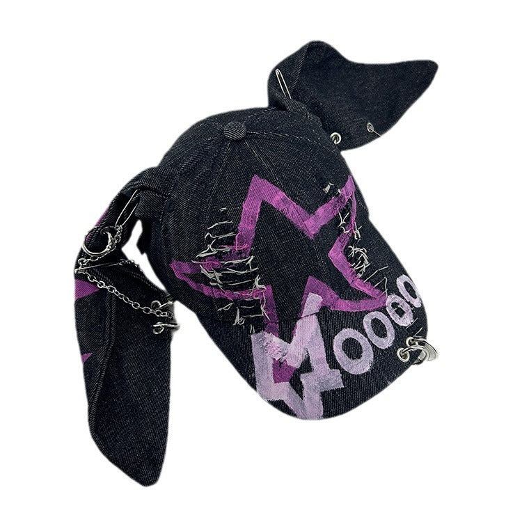 Special-interest Design Y2g American Graffiti Punk Denim With Hole Rabbit Limorista