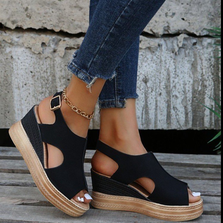 Peep Toe Sandals Women Wedge Heel Platform Buckle Shoes Summer Limorista