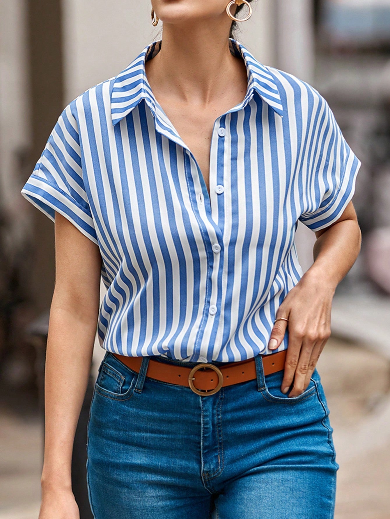 Chemise Rayures Manches Chauve-Souris Bouton Limorista