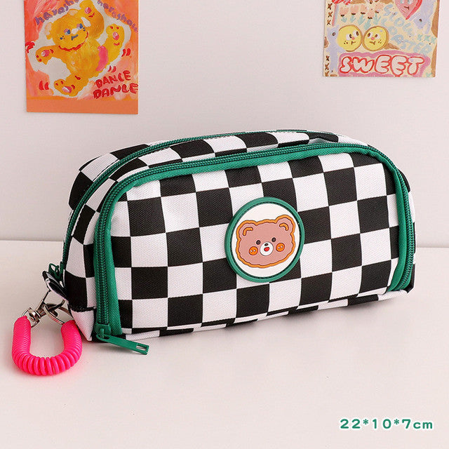 Japanese Simple Large-capacity Checkerboard Pencil Case Limorista
