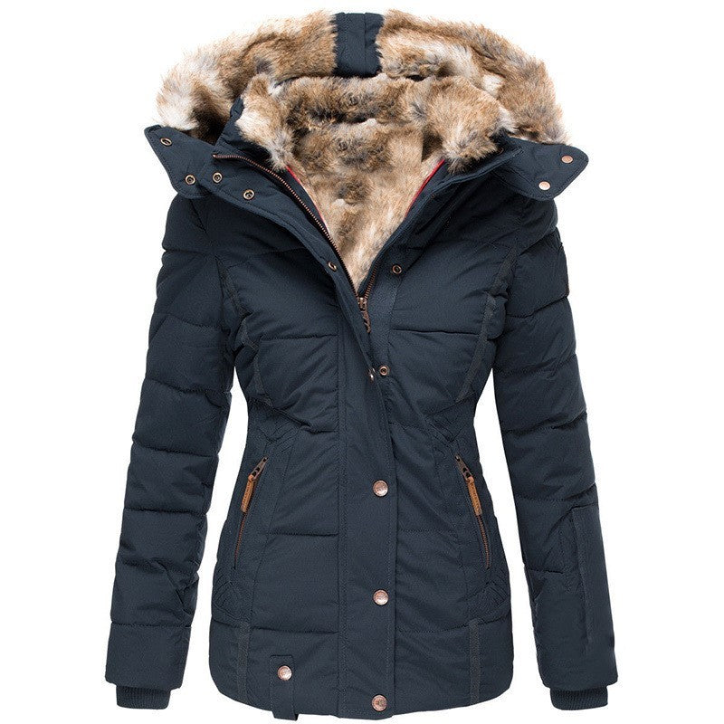 Fur collar long sleeve slim-fit cotton coat Limorista