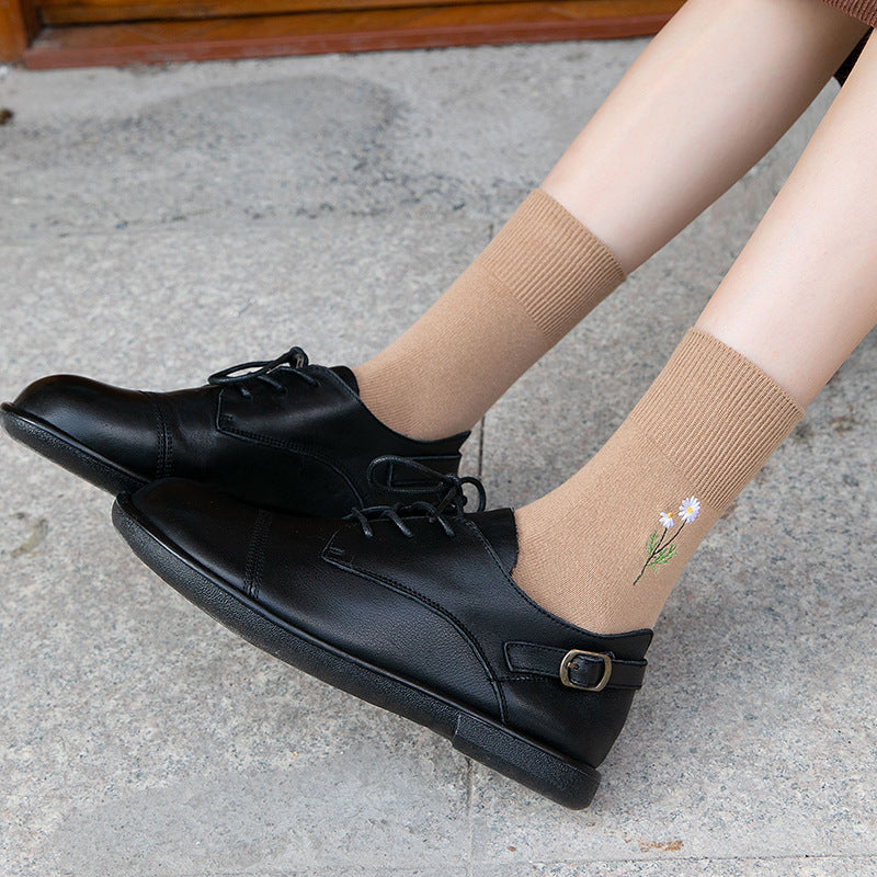 Japanese Candy Color Small Flower Embroidery Pile Socks Limorista