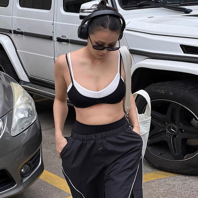 Contrast Color Sling Top Fake Two-piece Sports Limorista