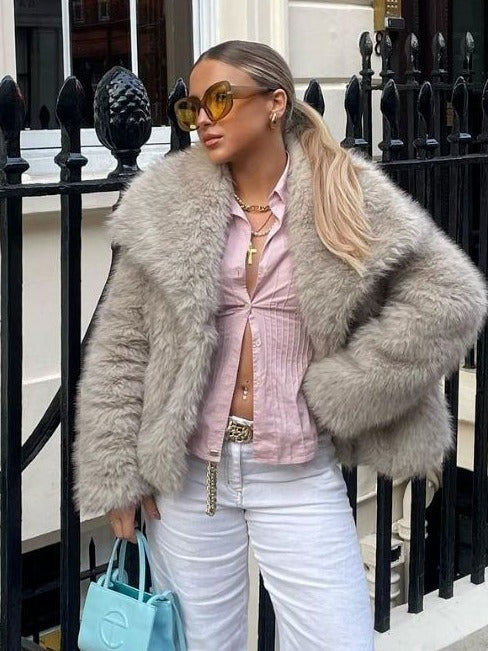 Winter Plush Coat Fashion Thicken Lapel Outwear Casual Long Sleeve Tops Womens Clothing Limorista