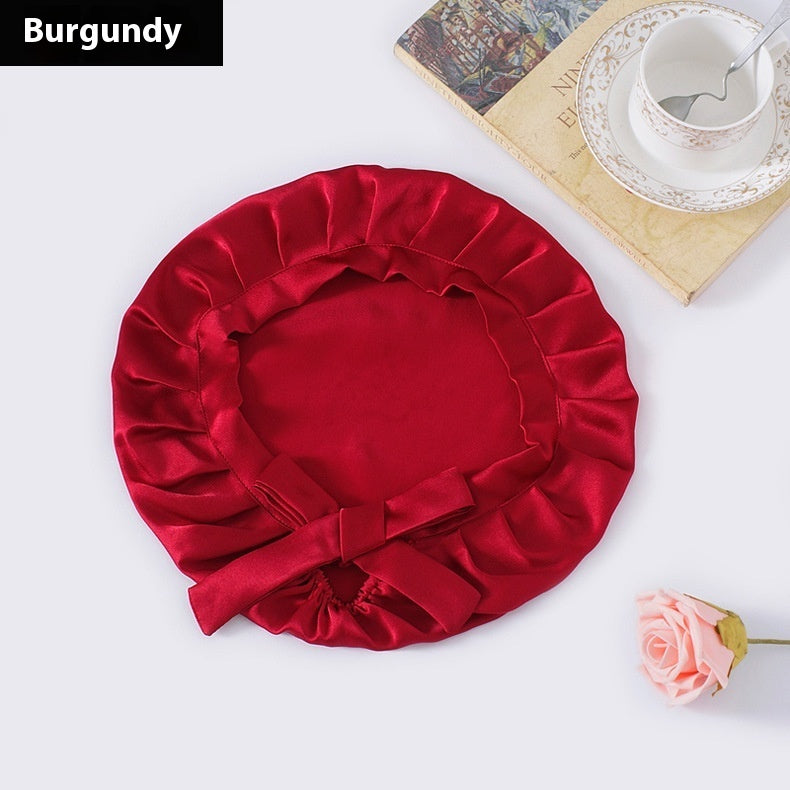 Encrypted Satin Silk Plain Satin Confinement Household Hair Care Lace-up Nightcap Limorista