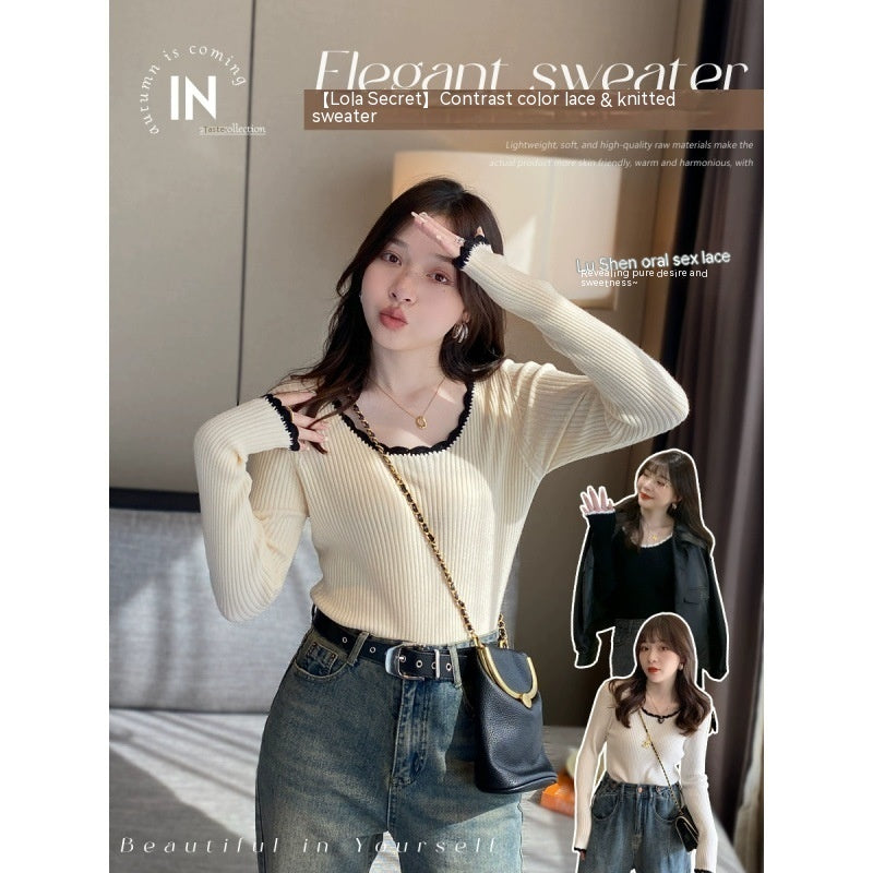 Limorista - French Style Classic Style Bell Sleeve Wooden Ear Knitted Sweater