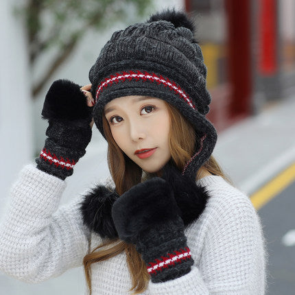 Cozy Knit Fleece-Feel Beanie With Ear Flaps & Pompom Warm Winter Hat For Women Perfect For Skiing & Outdoor Activities Limorista
