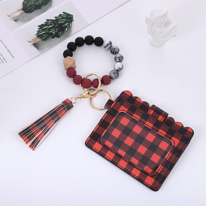 Silicone Bead Bracelet Card Bag Pu Tassel Women&