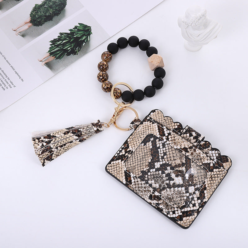 Silicone Bead Bracelet Card Bag Pu Tassel Women&