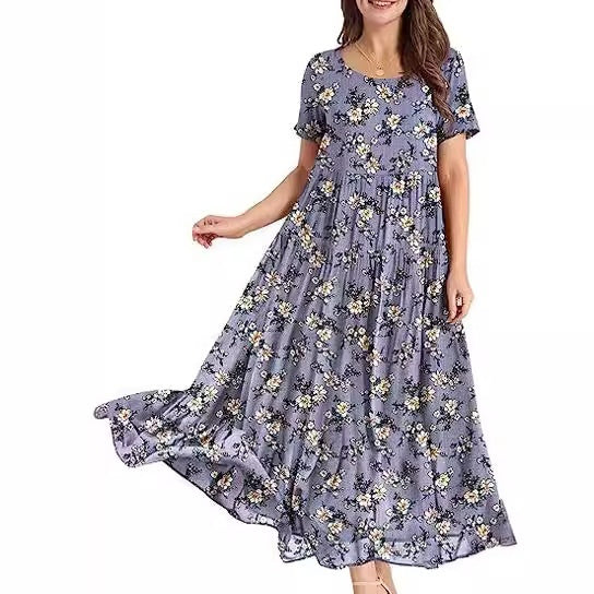 Casual And Comfortable Pleated Loose Floral Dress Limorista