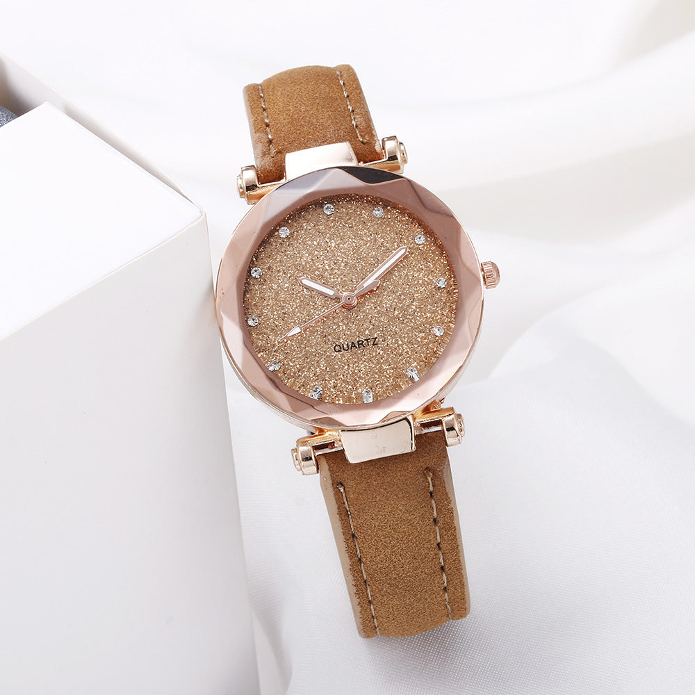 Casual Women Romantic Starry Sky Wrist Watch Leather Rhinestone Designer Ladies Clock Limorista