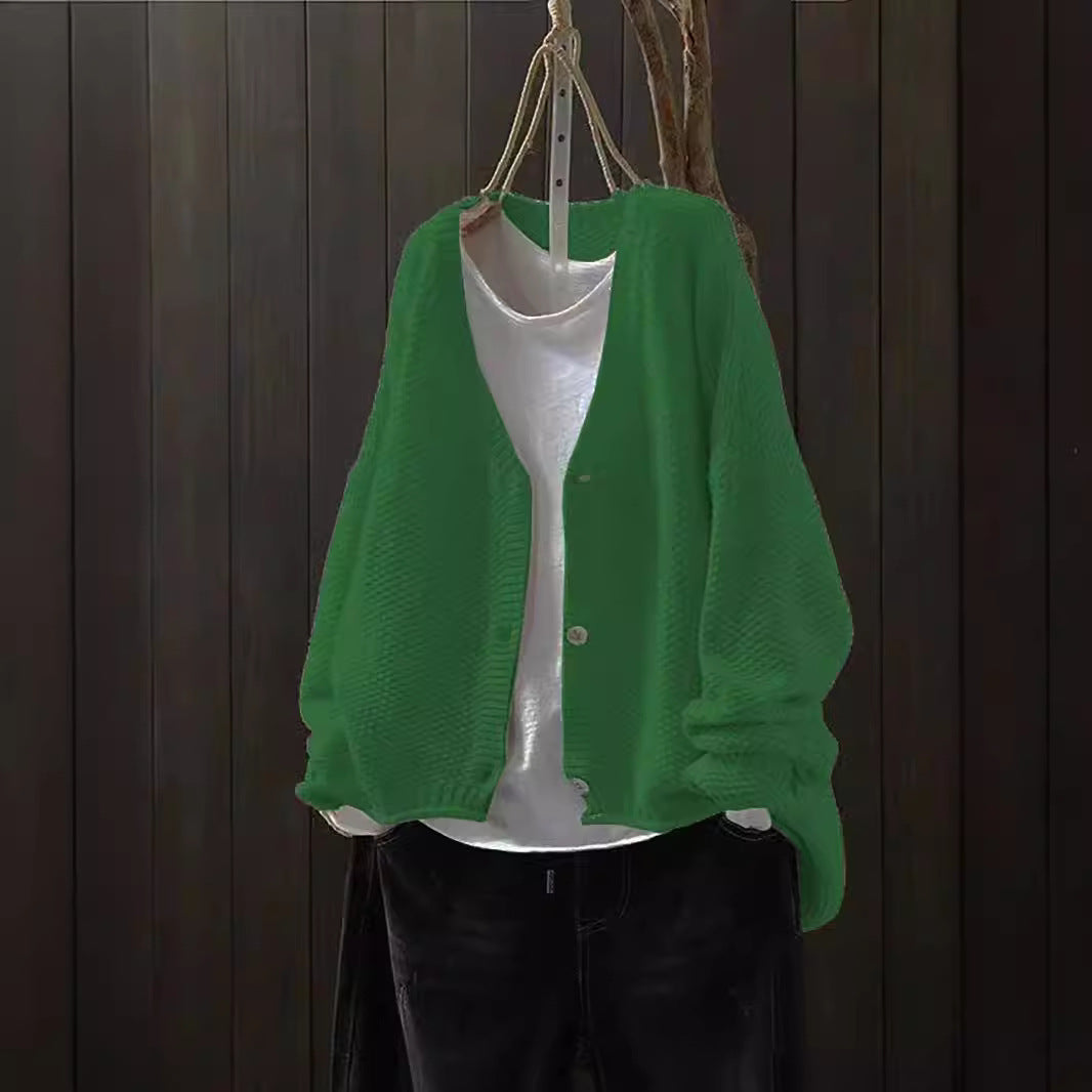 Cross-border Early Autumn New Casual Versatile Solid Color V-neck Long-sleeved Single-breasted Knitted Cardigan Sweater Limorista