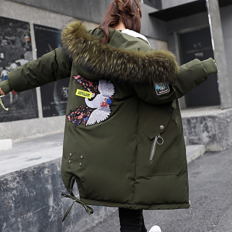 Mid-length Large Fur Collar Down Coat Plus Size Korean Student Loose Padded Padded Jacket Women Limorista
