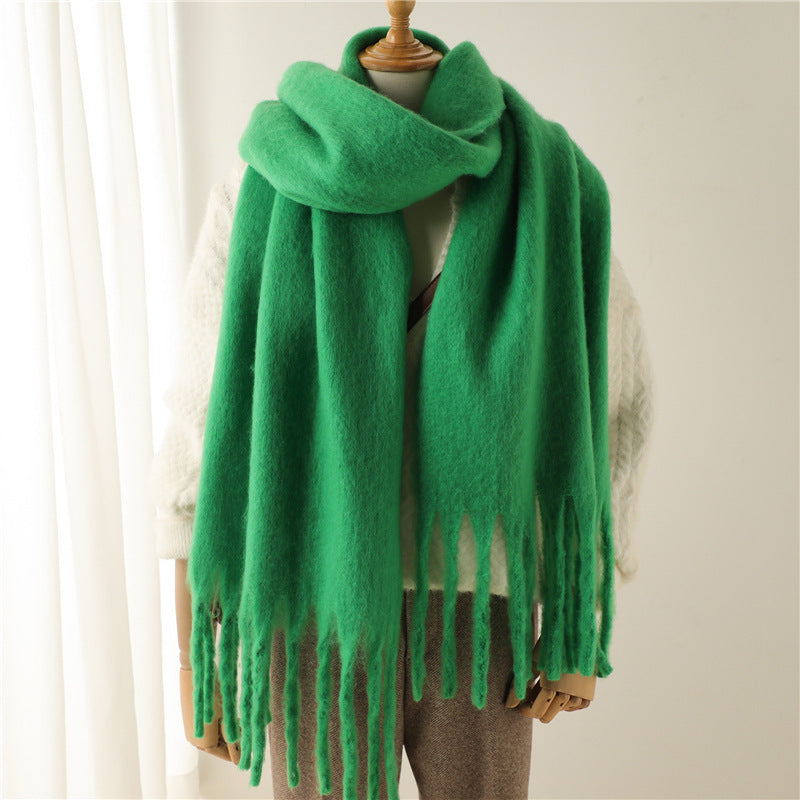 Mohair Pure Color All-matching Winter Warm Lengthened Fringe Bib Towel Limorista