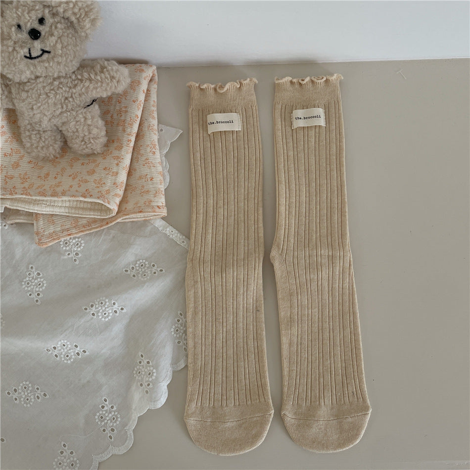 New Autumn And Winter Sweet Ruffled Socks For Girls Solidcolor Mid-calf Length Limorista