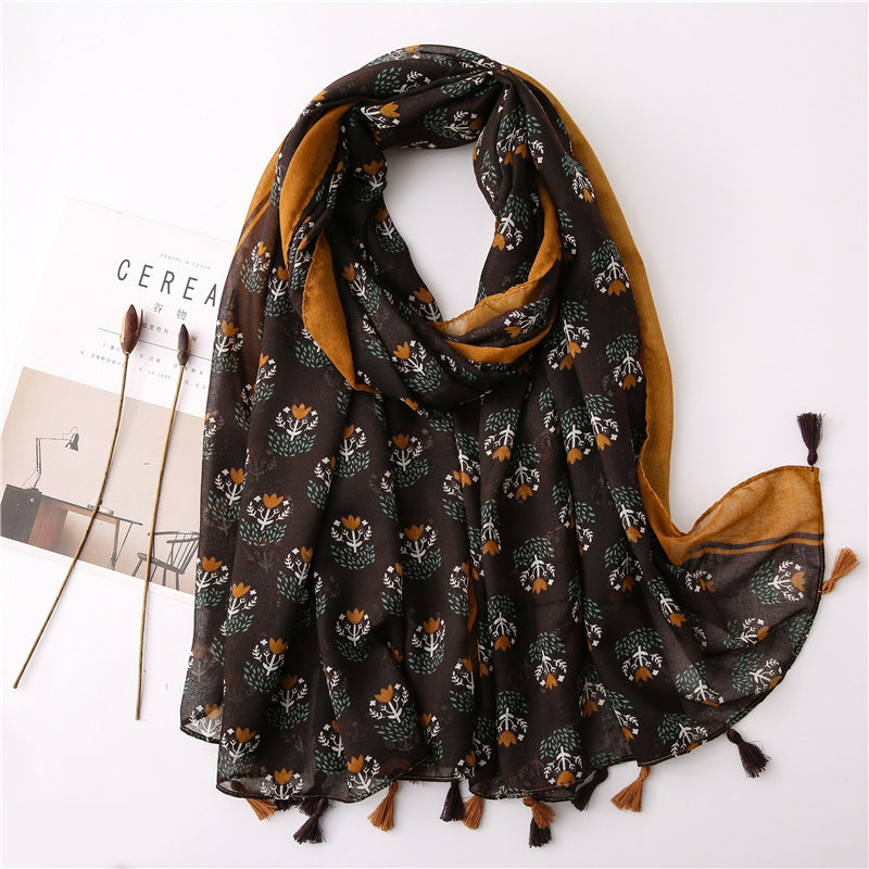 Japanese Style Artistic Fresh Cotton And Linen Scarf Retro Patchwork Bohemian Cashew Print Limorista