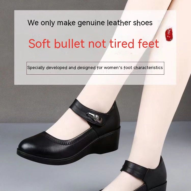 High Quality Soft Bottom Leather Shoes Non-slip Wedge Middle-aged And Elderly Pumps Limorista