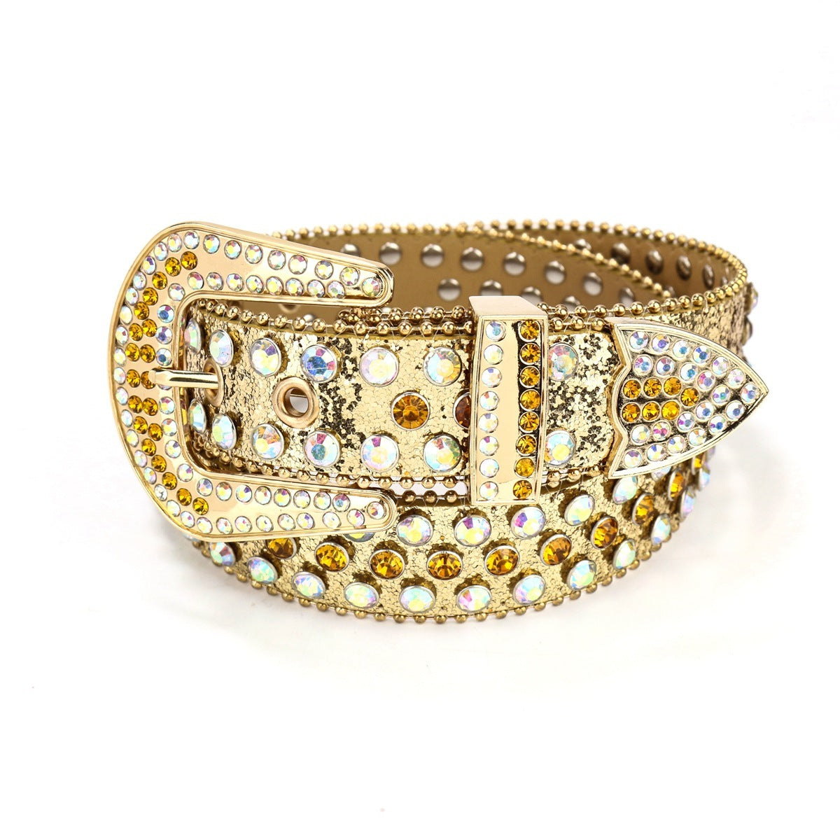 Dark Rhinestone Inlaid Sequins Punk Hip Hop Decorative Rivets Wide Belt Limorista