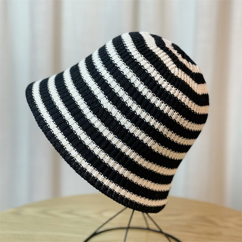 Sunshade Leisure Striped Knitted Dome Bucket Foldable Tide Bucket Hat Limorista