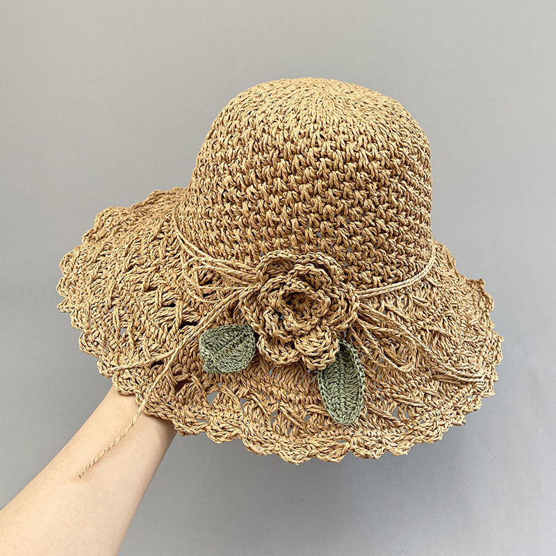 Hand-woven Summer Hat Straw Hat Female Sunshade Flower Foldable Sun Protection Sun Hat Limorista