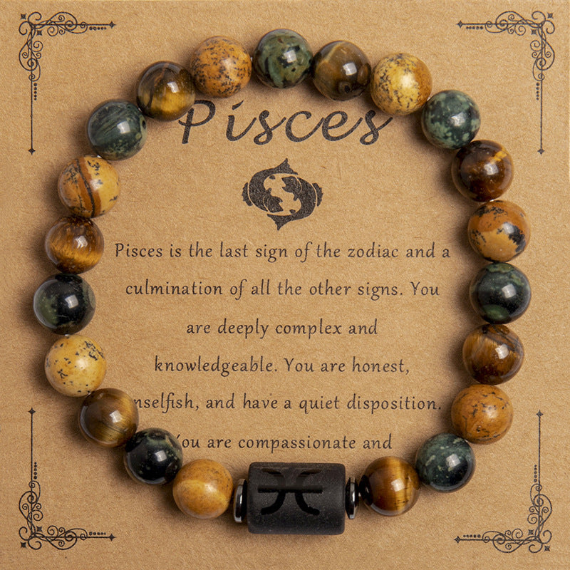 European And American New Natural Picture Tigereye Twelve Constellation Beaded Bracelet Limorista