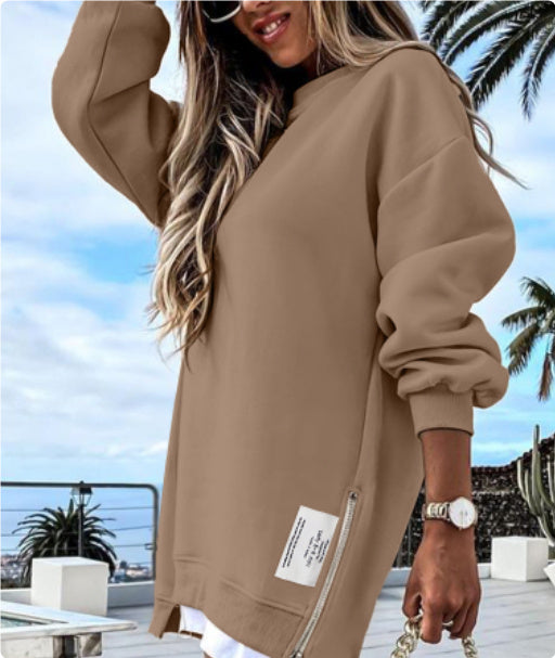 Zipper Decorations Round Neck Sweater Dress Limorista