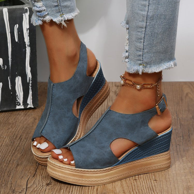 Peep Toe Sandals Women Wedge Heel Platform Buckle Shoes Summer Limorista