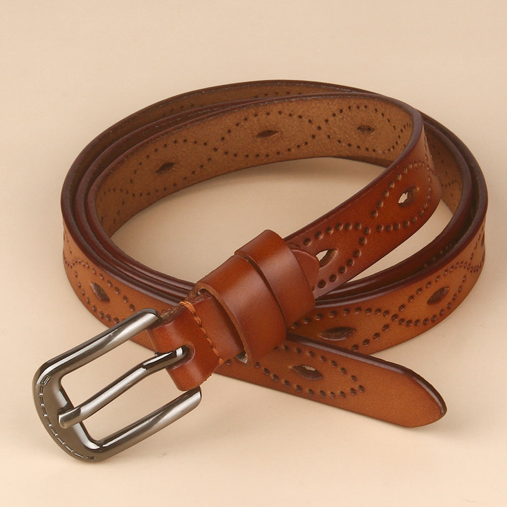 Vintage Hollow Belt Leather Cowhide Copper Pin Buckle Limorista
