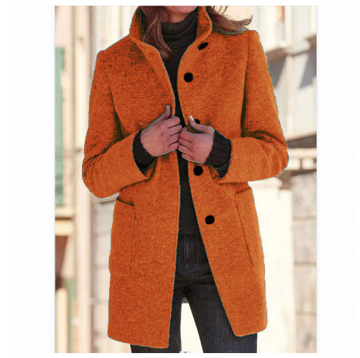Fashion Stand Collar Woolen Coat With Pockets Fall Winter Casual Button Outwear For Women Clothing Limorista